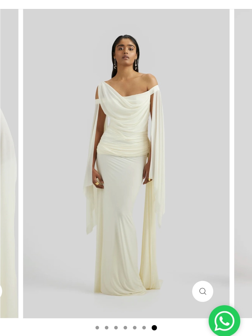Off-Shoulder Cream Draped Maxi Dress